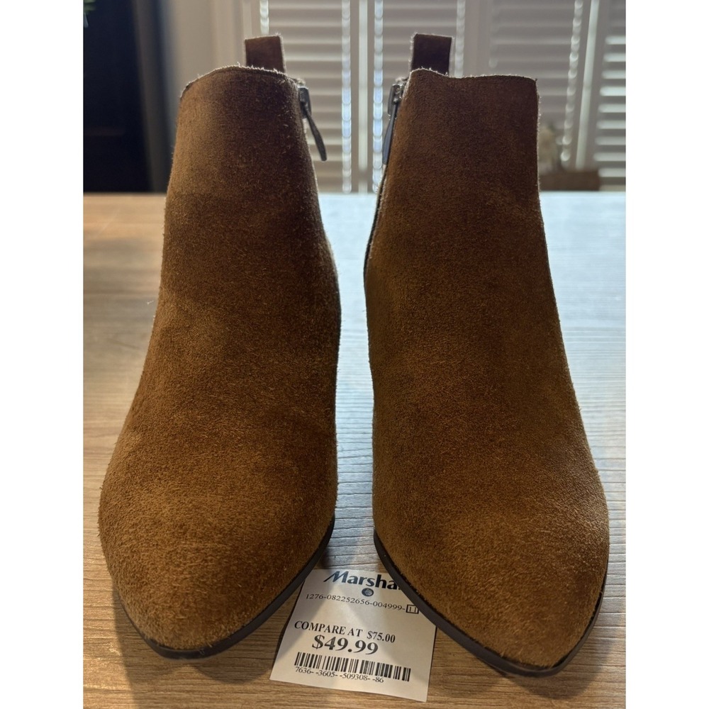 Franco Sarto Janie3 Cognac Suede Ankle Boots Pointed‎ Toe Block Heel 7.5